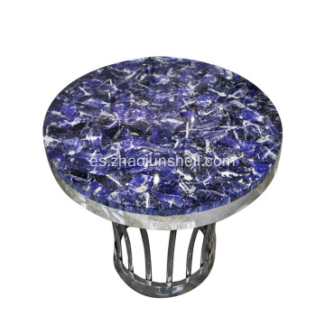 Mesa de centro con acero inoxidable de astilla de piedra CANOSA azul-venas